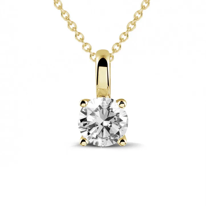 1.25 quilates colgante solitario en oro amarillo con diamante redondo y 4 grapas 