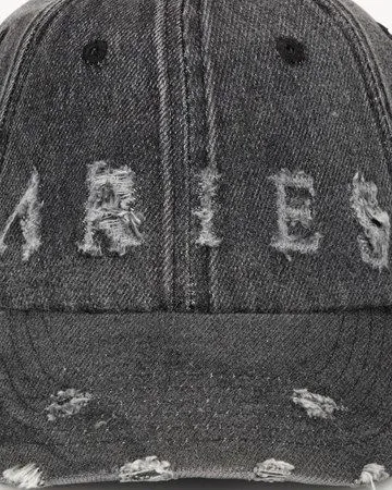 Aries Laser Logo Distressed Denim Cap