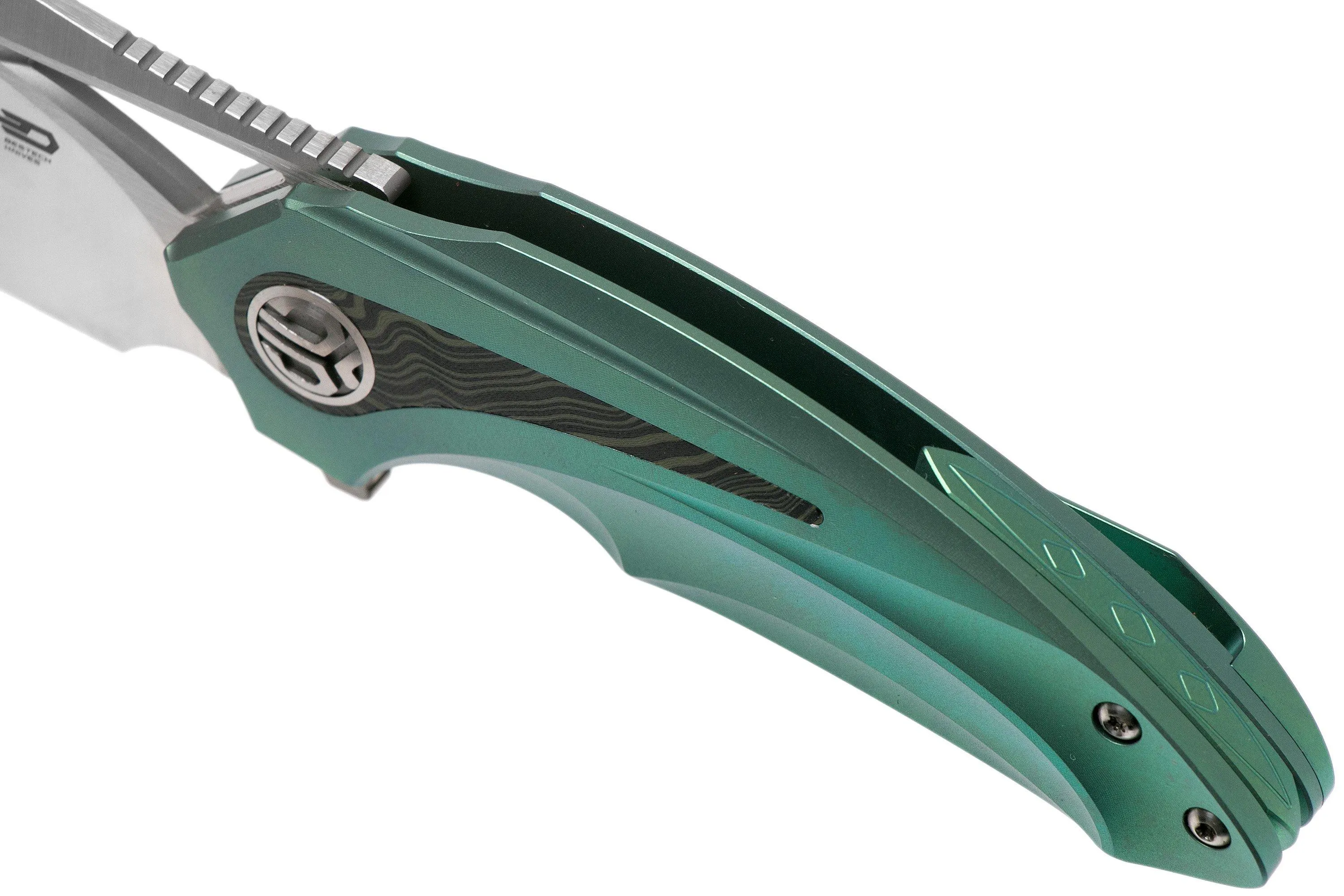 Bestech Nuke BT2107D Green Titanium, Black Green G10, Satin navaja, diseño Kombou