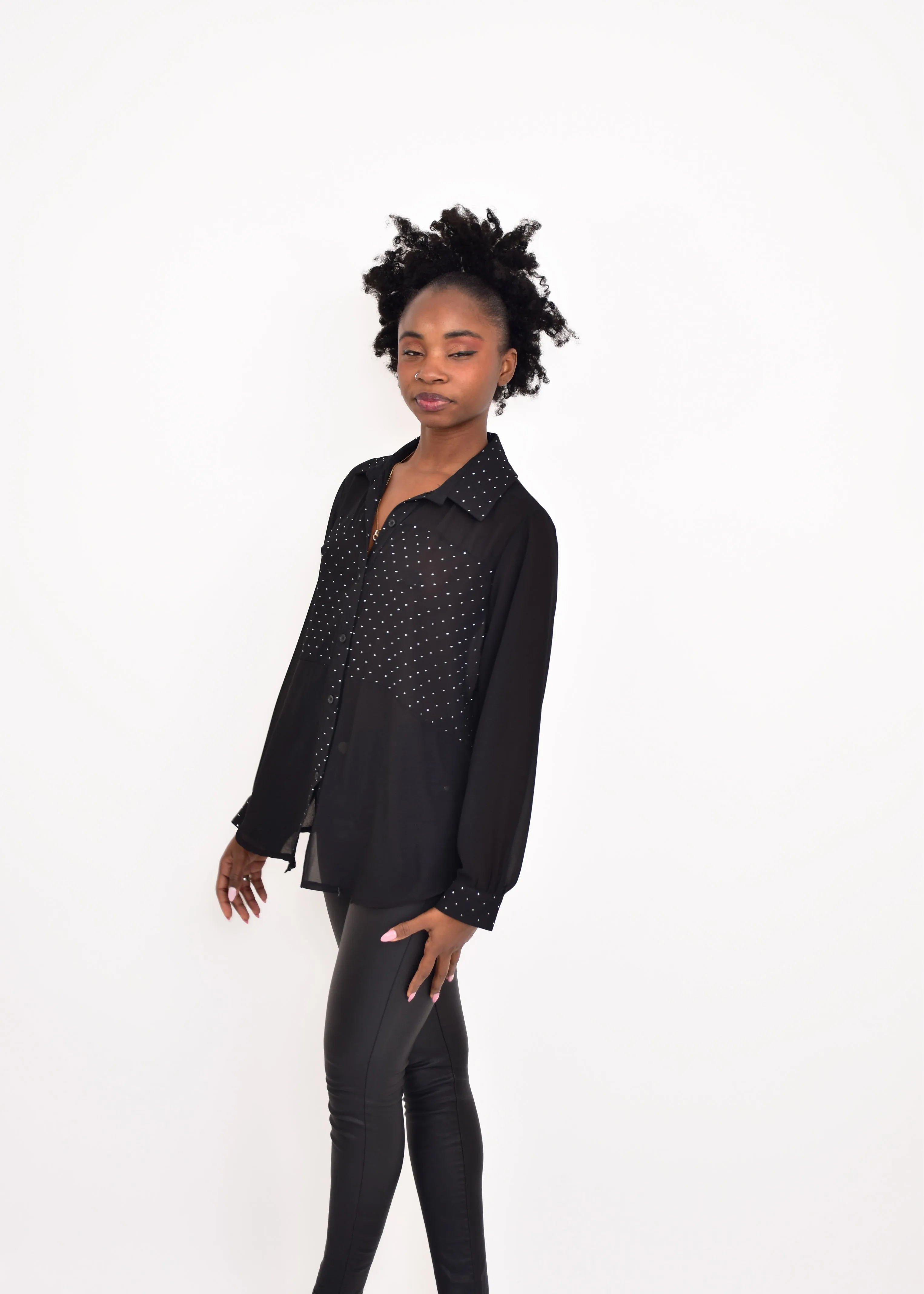 BLUSA STRASS TRANSPARENCIASNEGRA