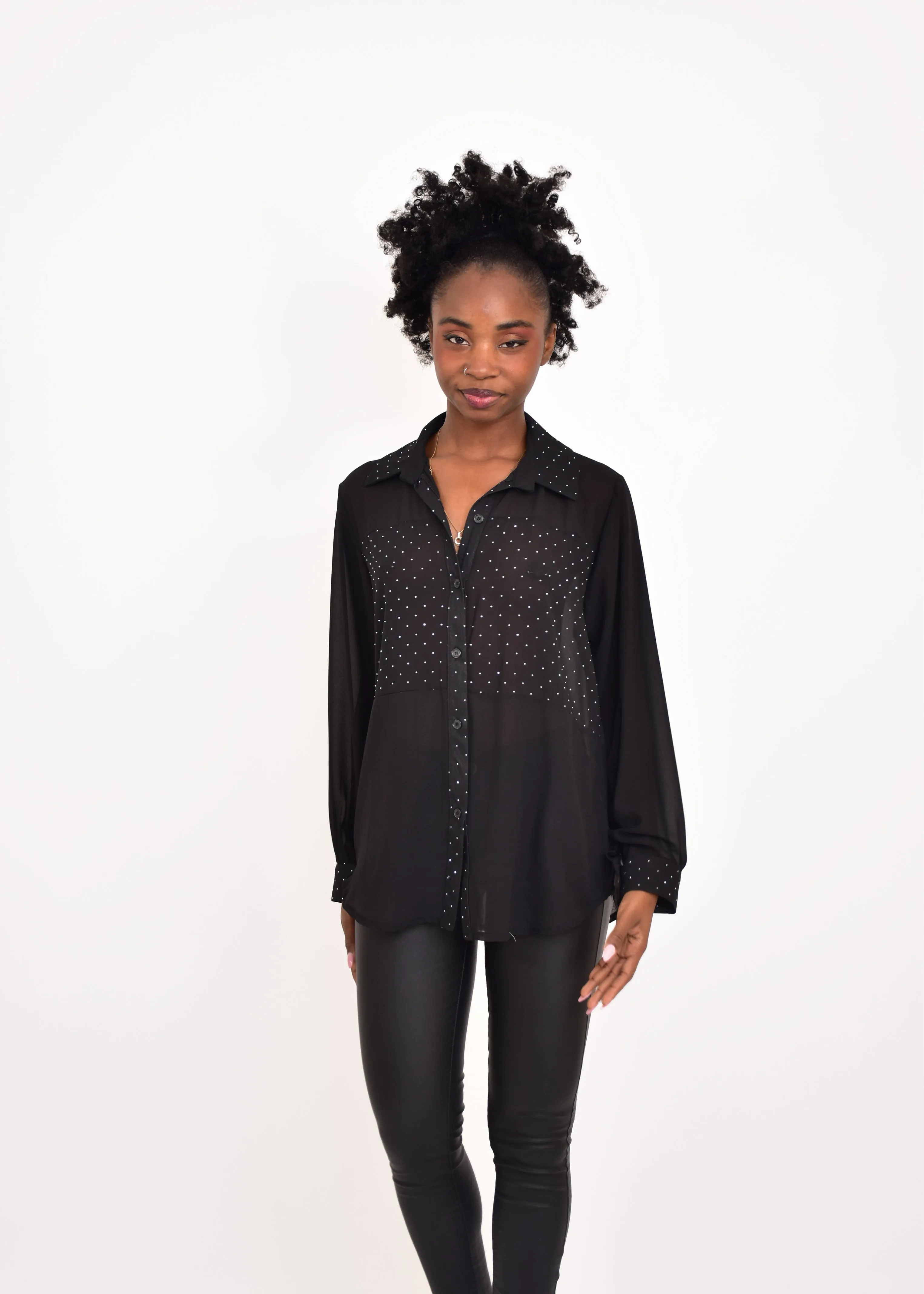 BLUSA STRASS TRANSPARENCIASNEGRA