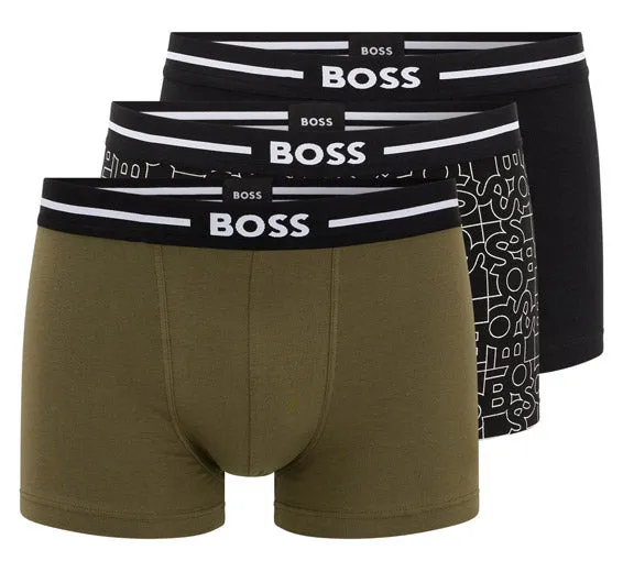 Boss Trunk 3P Bold Pack de 3 bóxers de algodón para hombre en negro blanco