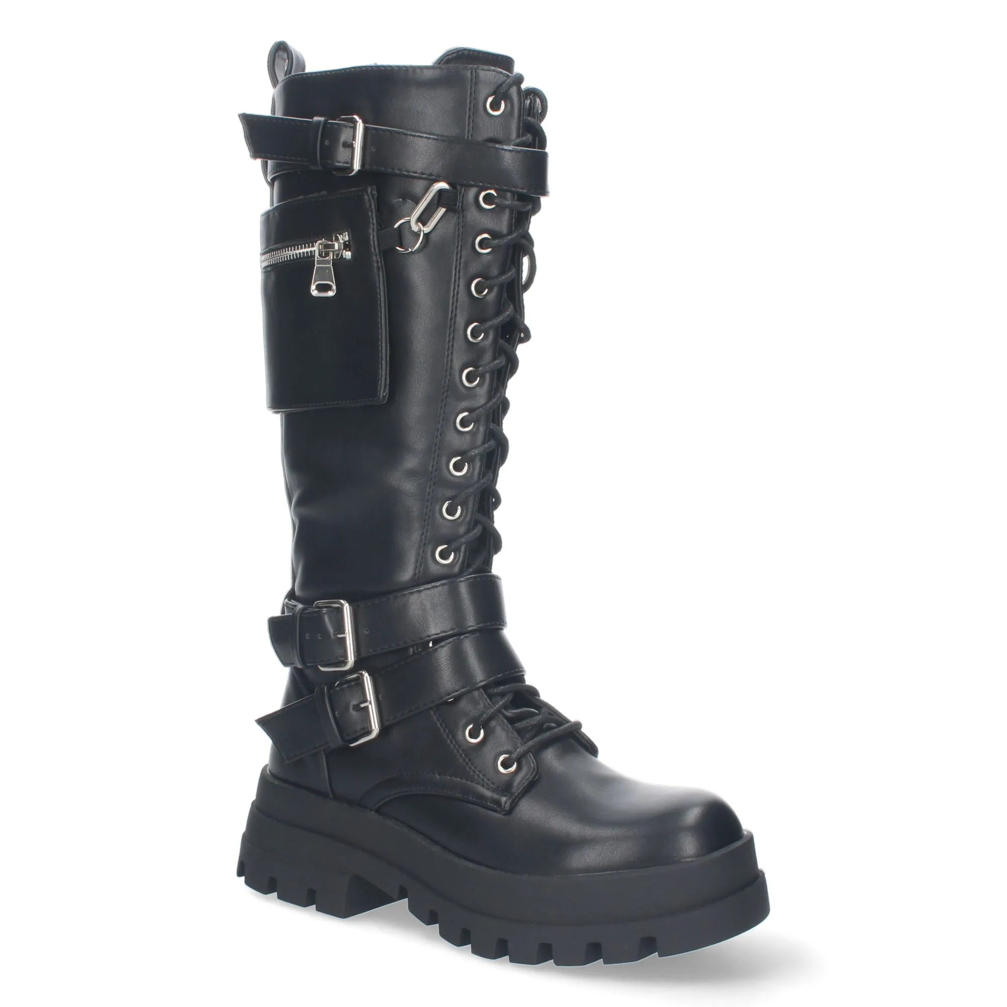 BOTAS ALTAS NEGRAS ESTILO MOTERO SUELA TRACK MUJER BC332