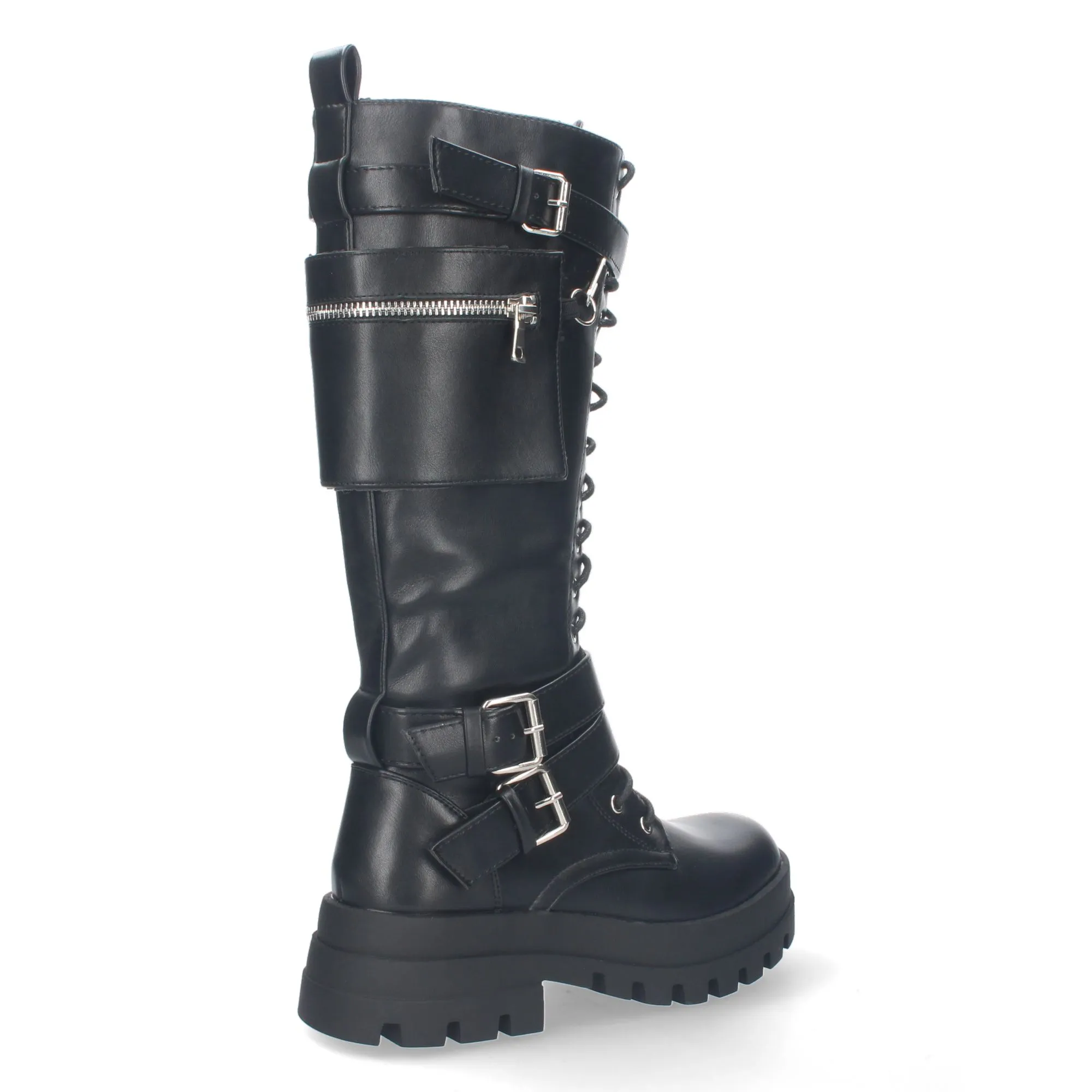 BOTAS ALTAS NEGRAS ESTILO MOTERO SUELA TRACK MUJER BC332
