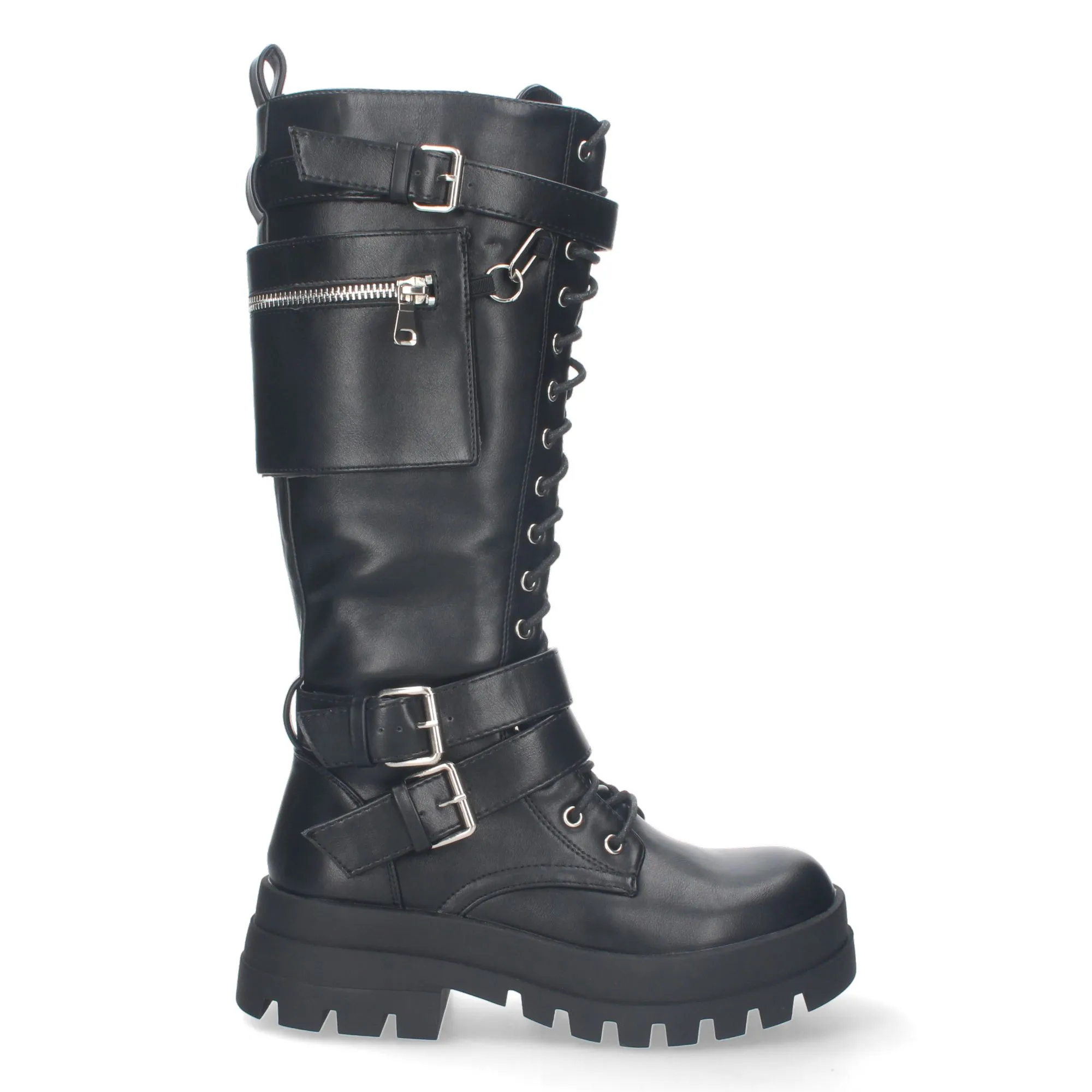 BOTAS ALTAS NEGRAS ESTILO MOTERO SUELA TRACK MUJER BC332