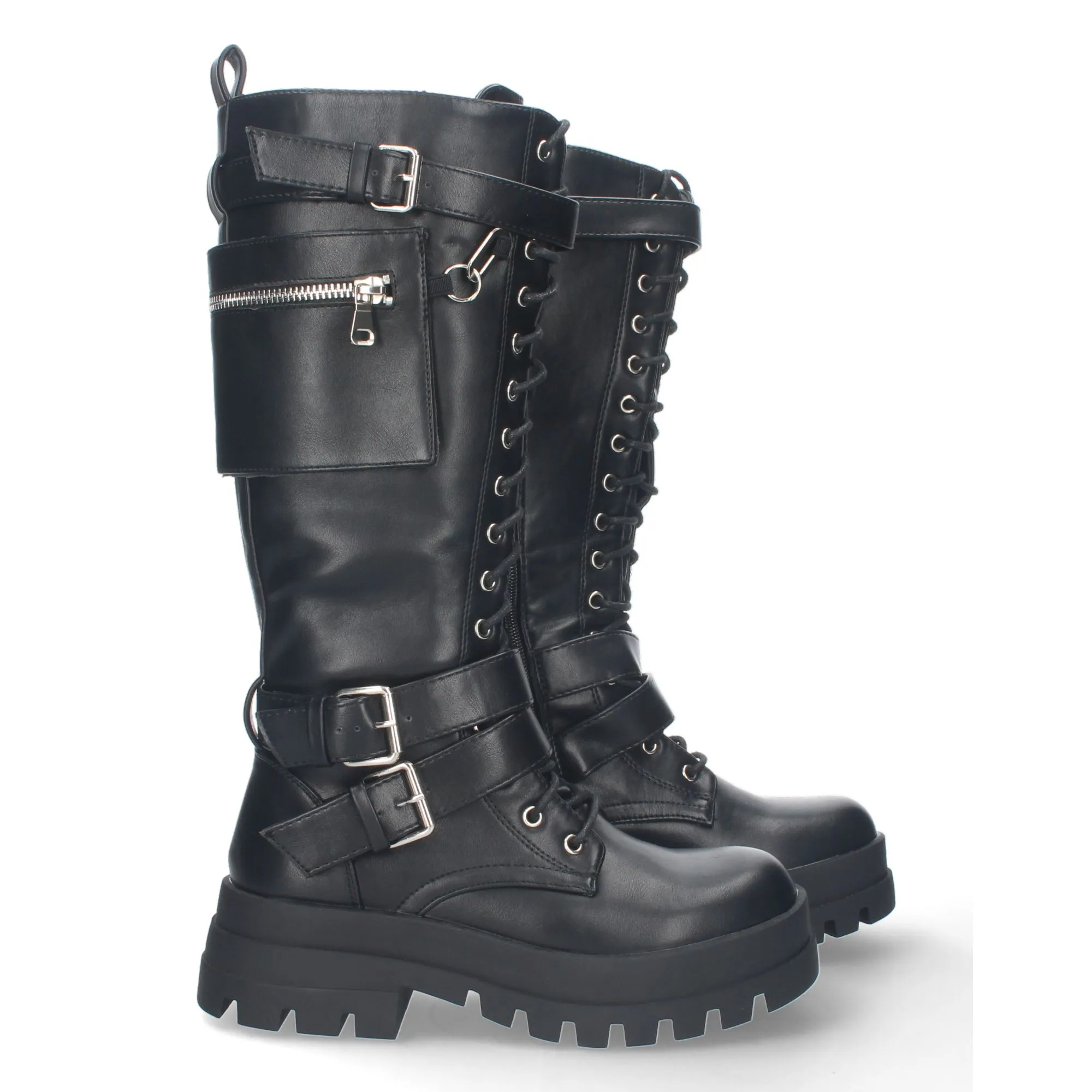 BOTAS ALTAS NEGRAS ESTILO MOTERO SUELA TRACK MUJER BC332