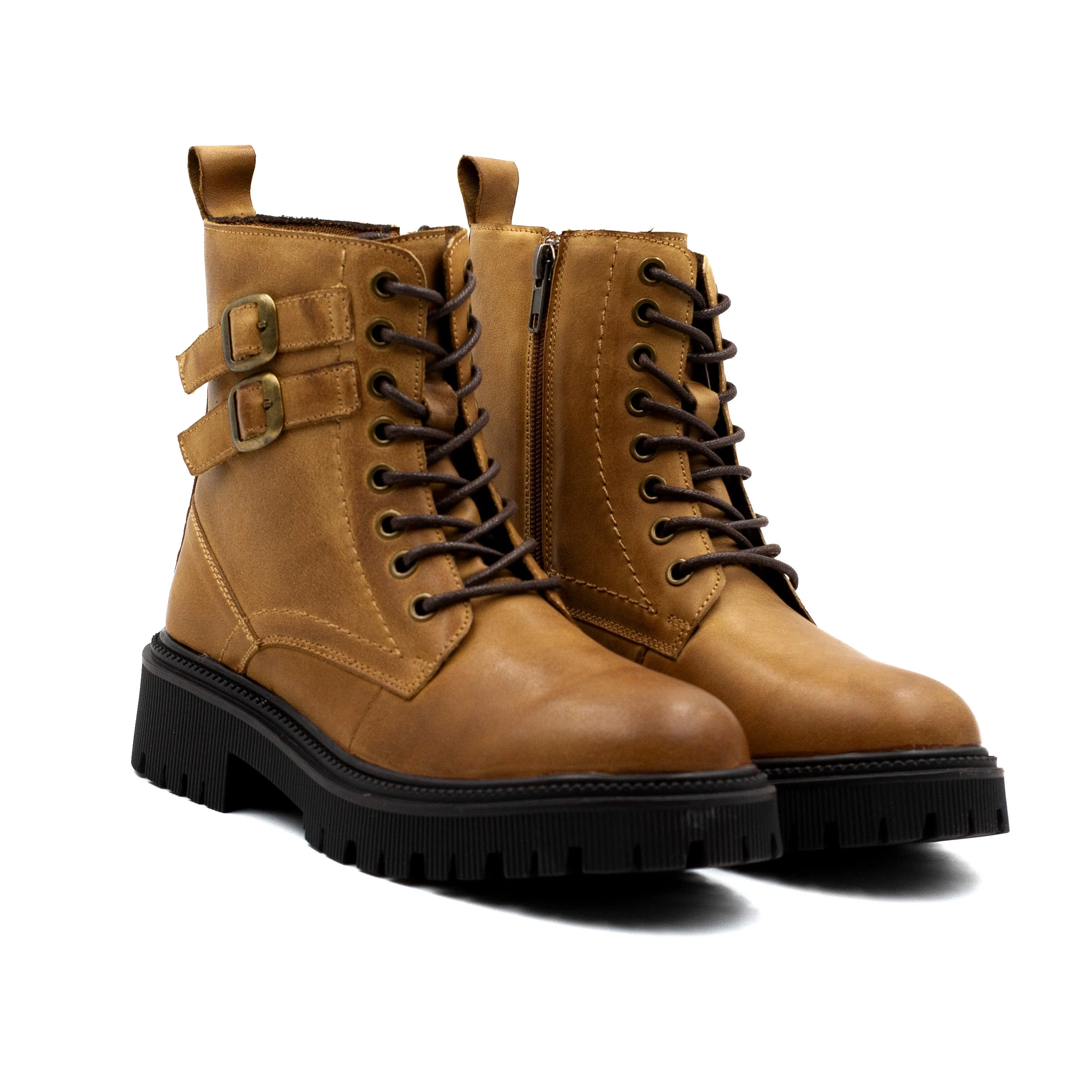 Botin Palm mujer con cierre y cordon color café