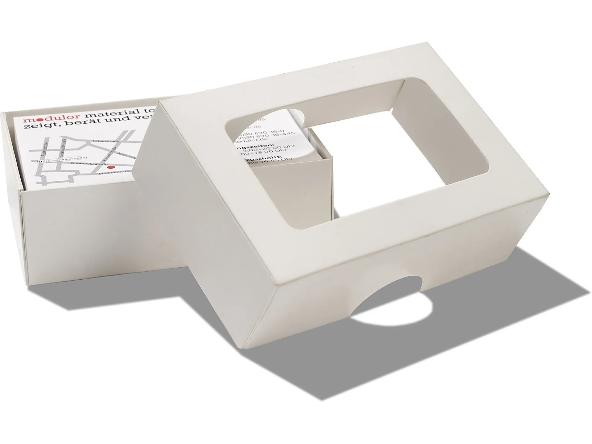 Caja p. tarjetas visitas, ventana, cruda, blanca