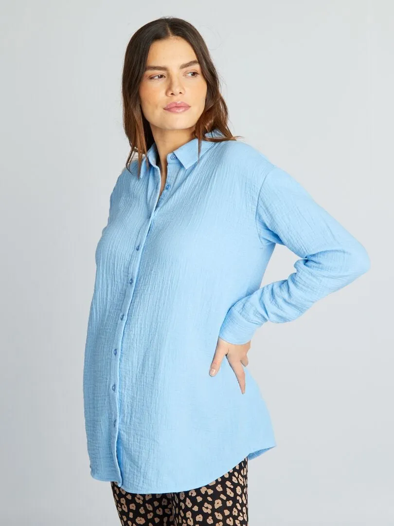 CAMISA DE GASA DE ALGODóN DE LACTANCIA  AZUL