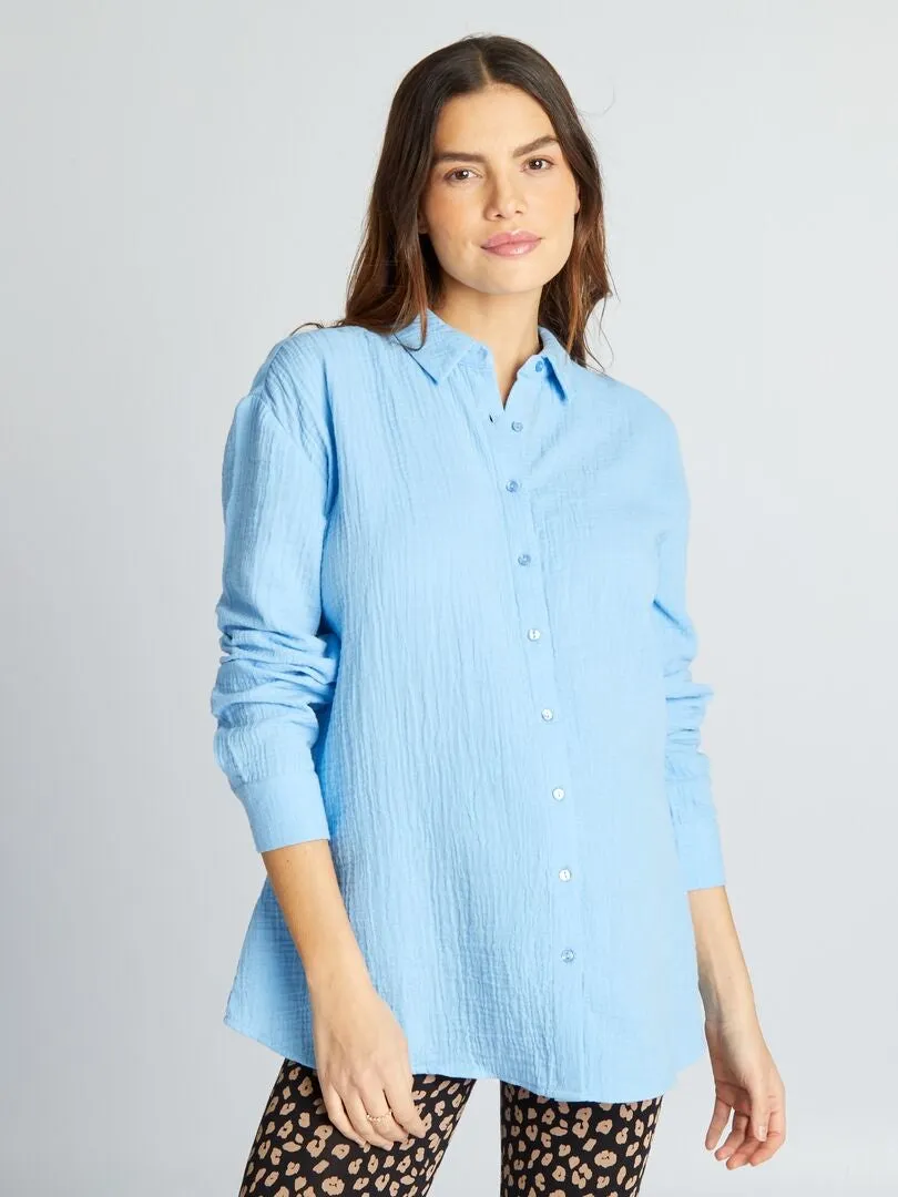CAMISA DE GASA DE ALGODóN DE LACTANCIA  AZUL