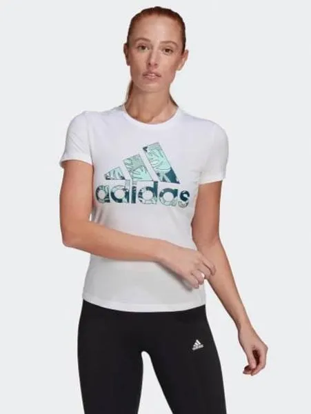 Camiseta Adidas Hojas Blanco Mujer