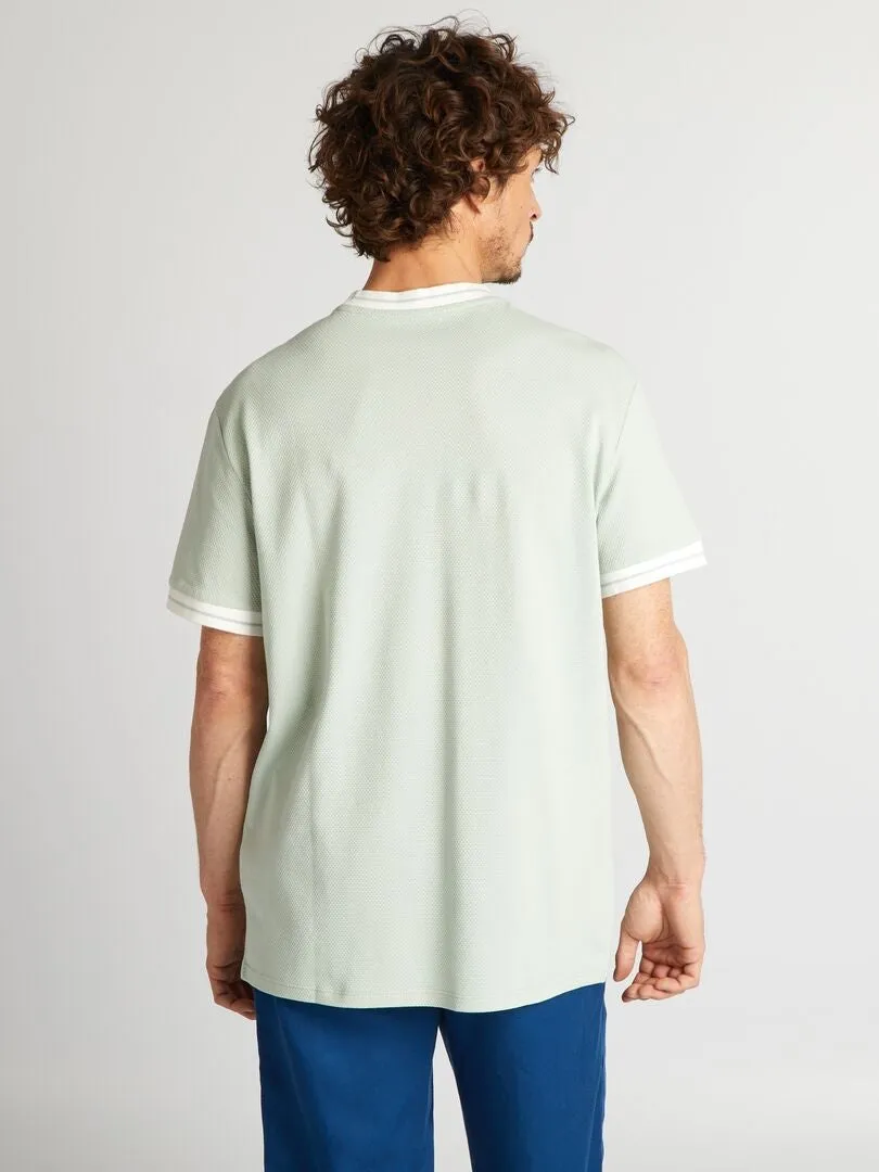 CAMISETA CON TEXTURA Y RIBETES EN CONTRASTE  AZUL