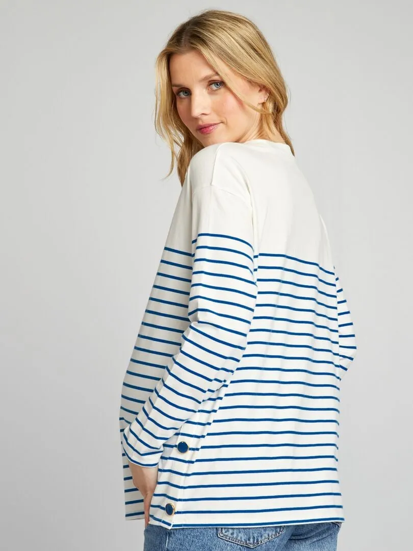 CAMISETA DE LACTANCIA A RAYAS  AZUL