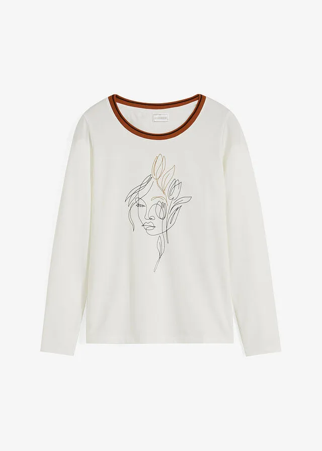 CAMISETA DE MANGA LARGA BLANCO LANANEGROMARRóN CANELA