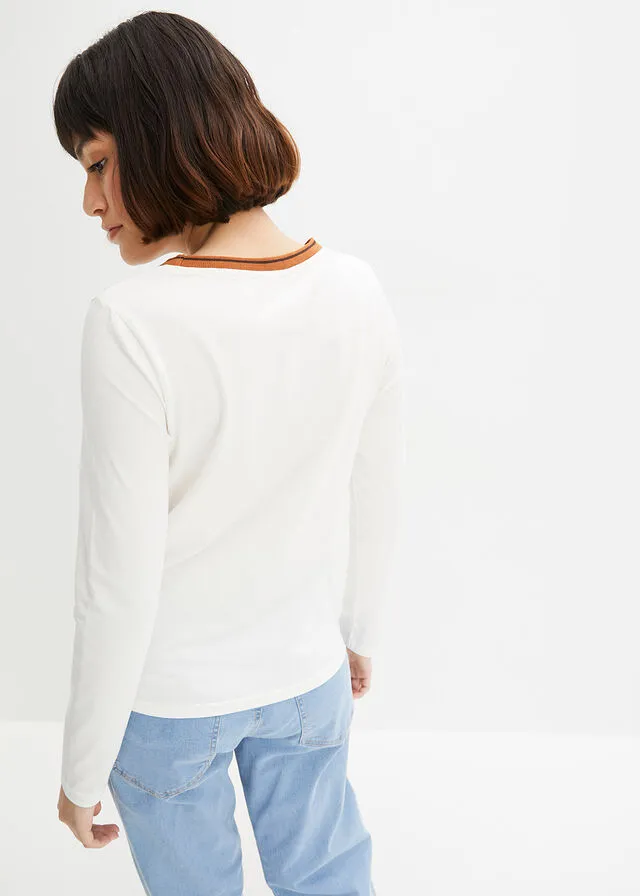 CAMISETA DE MANGA LARGA BLANCO LANANEGROMARRóN CANELA