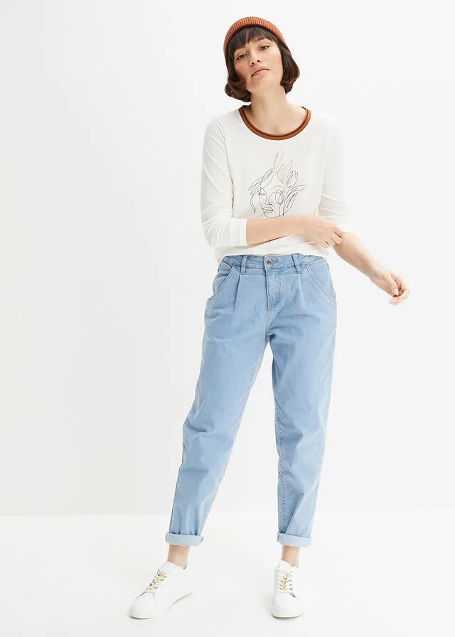 CAMISETA DE MANGA LARGA BLANCO LANANEGROMARRóN CANELA