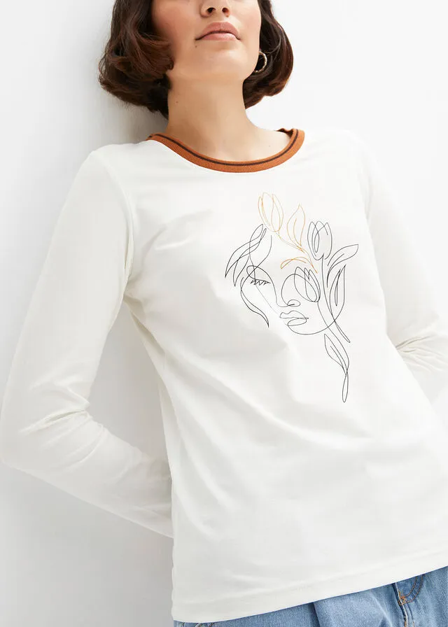 CAMISETA DE MANGA LARGA BLANCO LANANEGROMARRóN CANELA