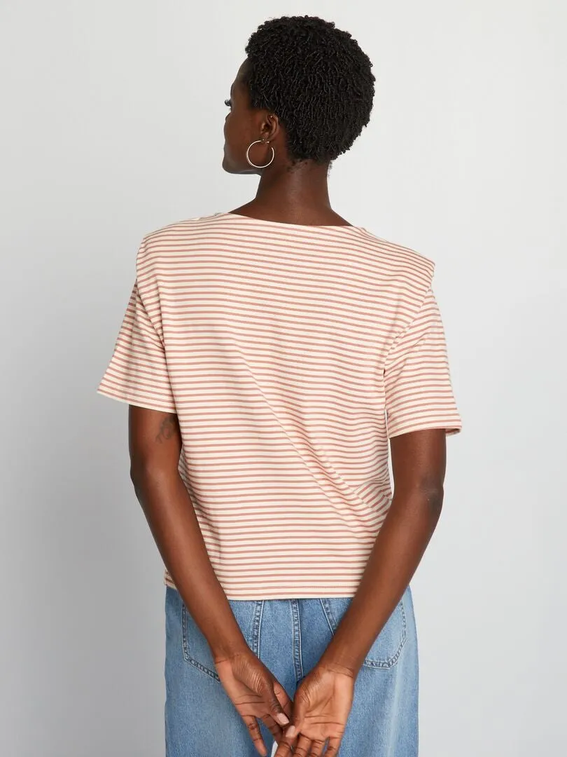 CAMISETA DE RAYAS CON HOMBRERAS  BEIGE
