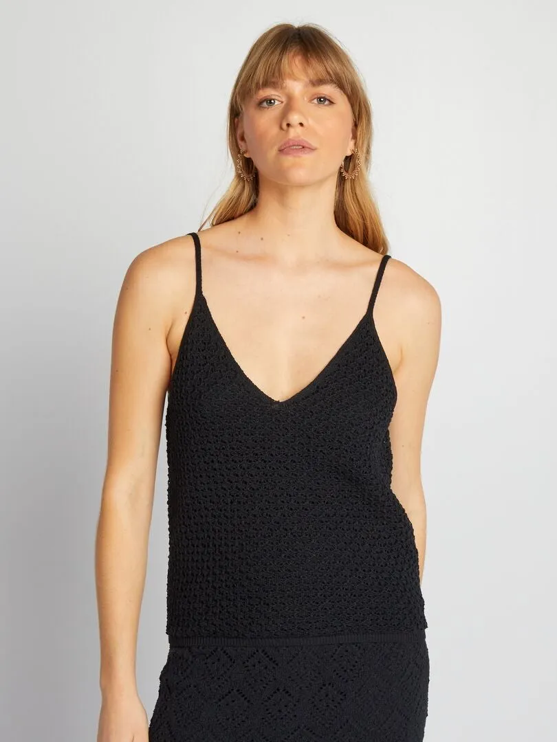 CAMISETA DE TIRANTES DE CROCHé  NEGRO