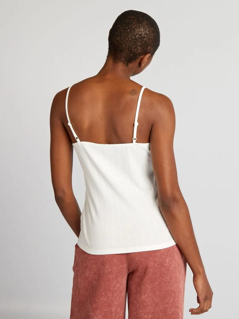 CAMISETA DE TIRANTES DE PIJAMA DE PUNTO POINTELLE  BLANCO