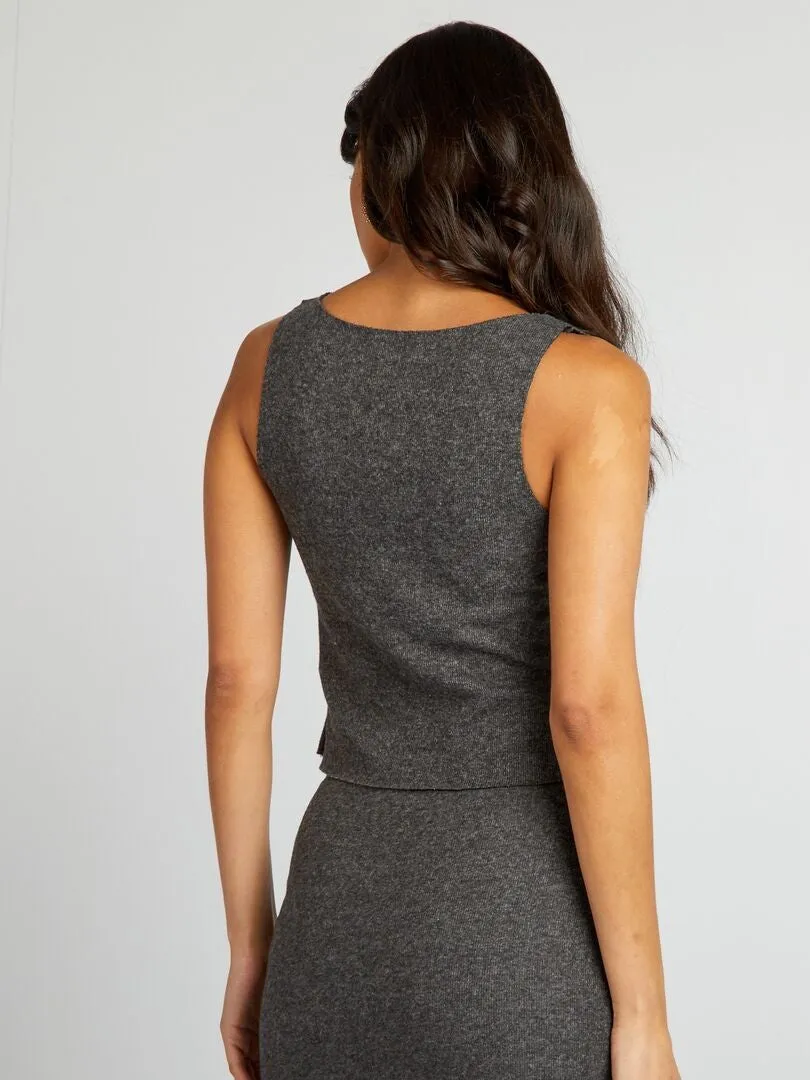 CAMISETA DE TIRANTES DE PUNTO CON CUELLO DE PICO  GRIS