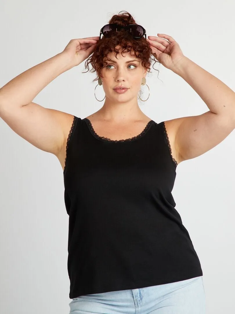 CAMISETA DE TIRANTES DE PUNTO DE CANALé  NEGRO