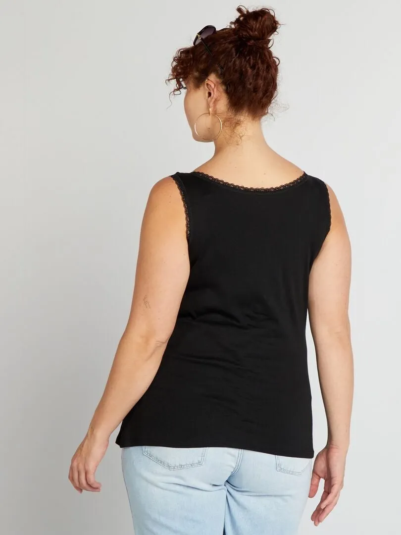 CAMISETA DE TIRANTES DE PUNTO DE CANALé  NEGRO