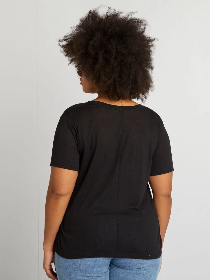 CAMISETA LISA DE MEZCLA DE LINO  NEGRO