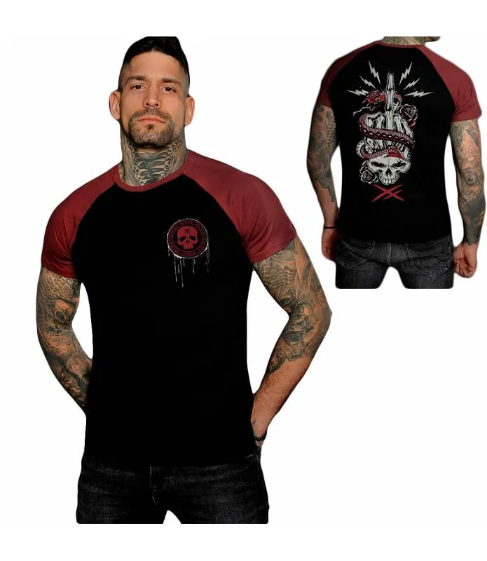 CAMISETA MANGA CORTA HOMBRE SNAKE FUCK NEGRA Y ROJA HYRAW SP23M07