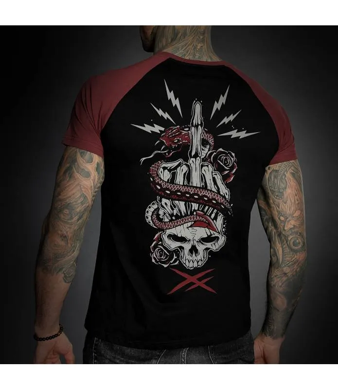 CAMISETA MANGA CORTA HOMBRE SNAKE FUCK NEGRA Y ROJA HYRAW SP23M07