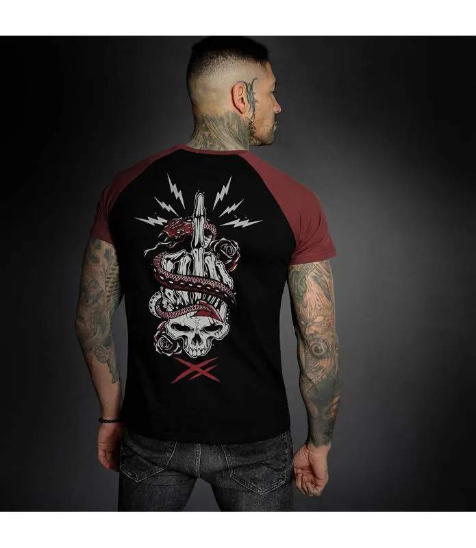 CAMISETA MANGA CORTA HOMBRE SNAKE FUCK NEGRA Y ROJA HYRAW SP23M07
