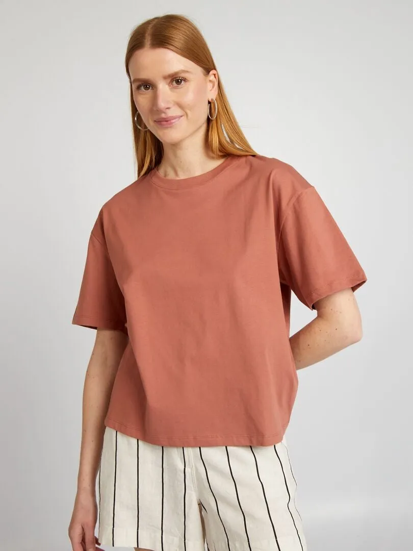 CAMISETA OVERSIZE CON CUELLO REDONDO  ROSA