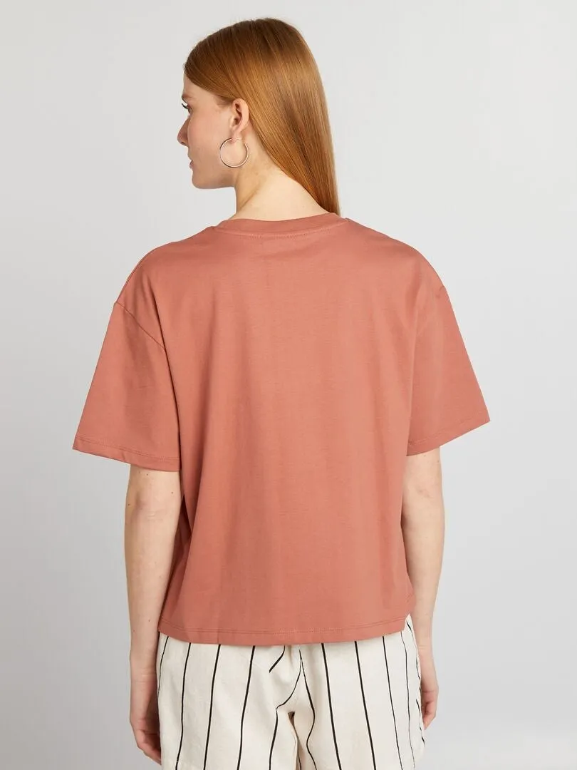 CAMISETA OVERSIZE CON CUELLO REDONDO  ROSA