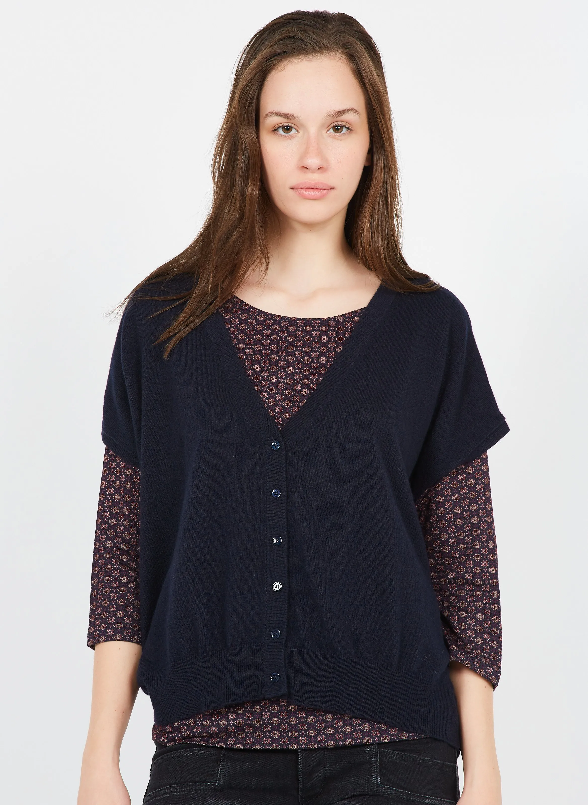 CAROLL LEXIE  CáRDIGAN DE MEZCLA DE LANA CON CUELLO DE PICO EN AZUL