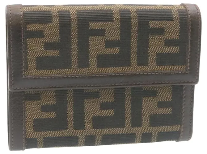 Cartera FENDI Zucca Canvas Marrón Negro Auth 28018 Castaño 