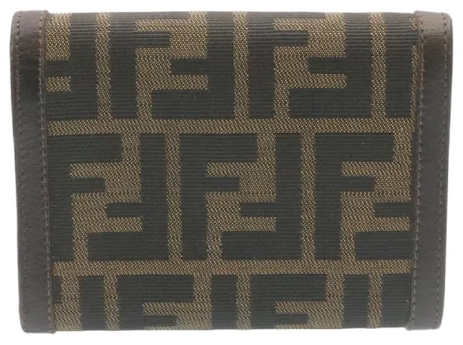 Cartera FENDI Zucca Canvas Marrón Negro Auth 28018 Castaño 