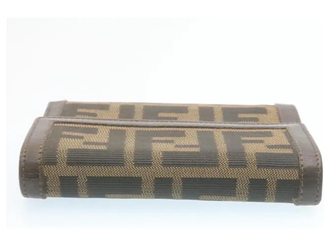 Cartera FENDI Zucca Canvas Marrón Negro Auth 28018 Castaño 