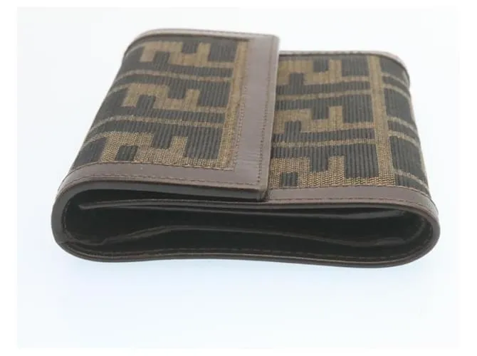 Cartera FENDI Zucca Canvas Marrón Negro Auth 28018 Castaño 