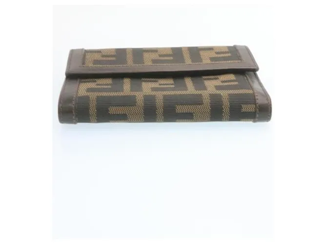 Cartera FENDI Zucca Canvas Marrón Negro Auth 28018 Castaño 
