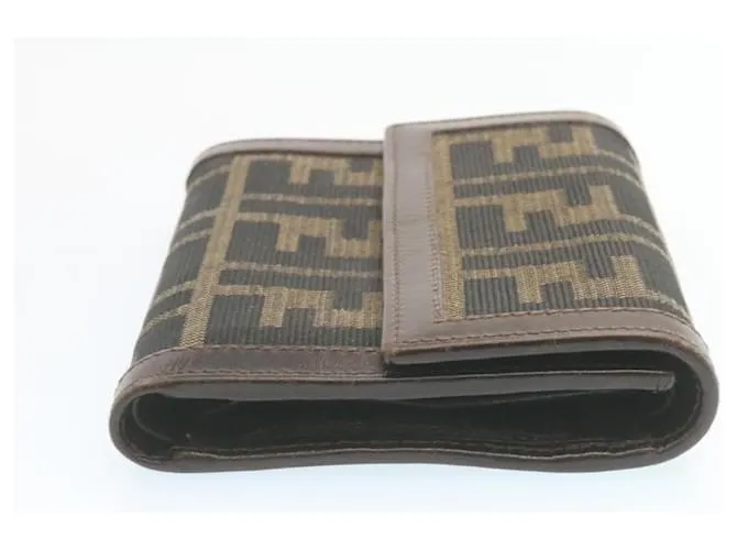 Cartera FENDI Zucca Canvas Marrón Negro Auth 28018 Castaño 