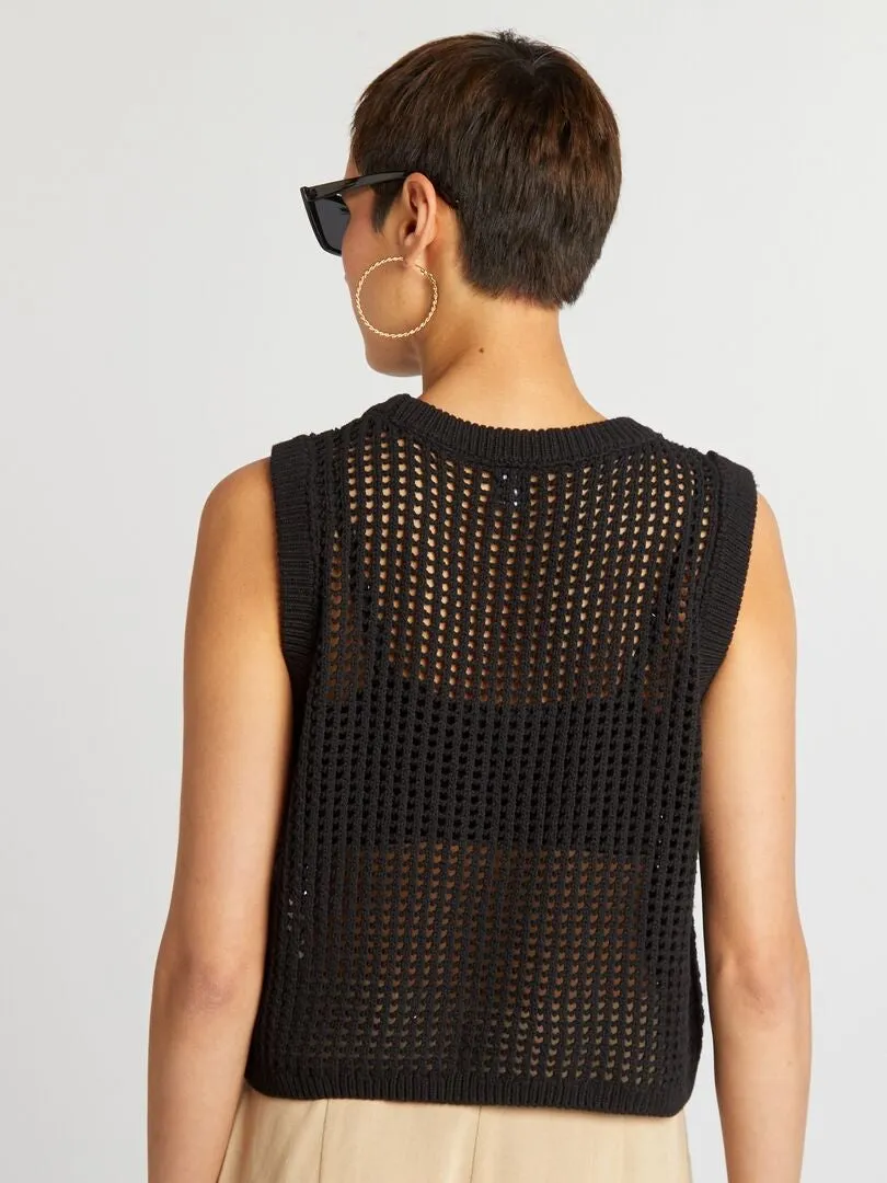 CHALECO DE PUNTO DE CROCHé  NEGRO
