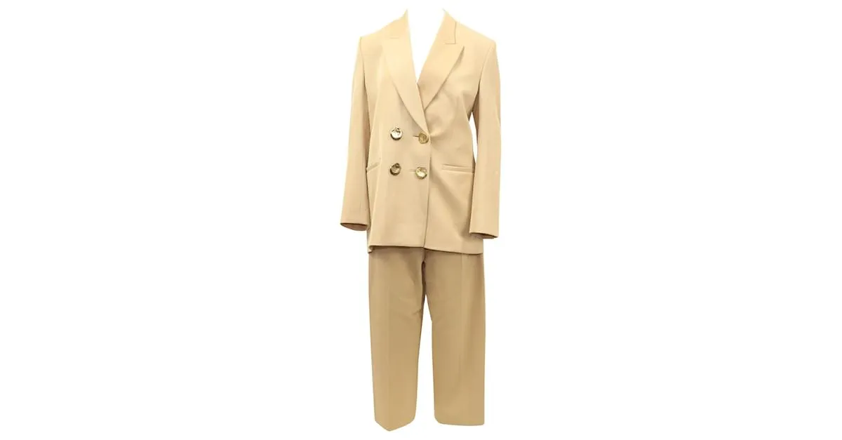 Chaqueta con botonadura forrada Jimi de Petar Petrov y pantalones cónicos plisados Herve de lana nude Castaño Carne 