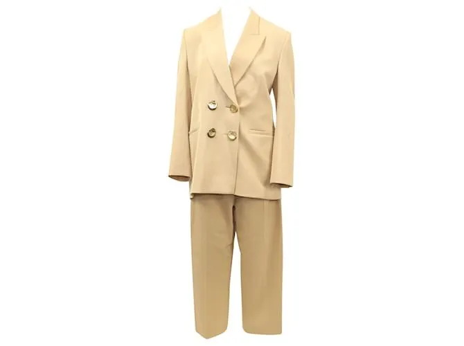 Chaqueta con botonadura forrada Jimi de Petar Petrov y pantalones cónicos plisados Herve de lana nude Castaño Carne 