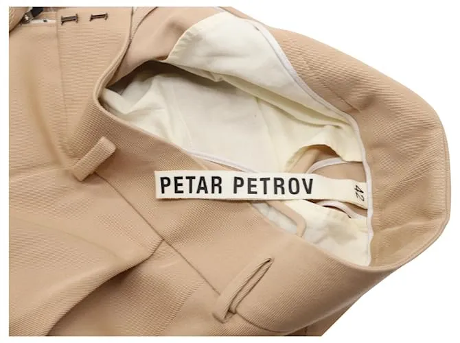 Chaqueta con botonadura forrada Jimi de Petar Petrov y pantalones cónicos plisados Herve de lana nude Castaño Carne 