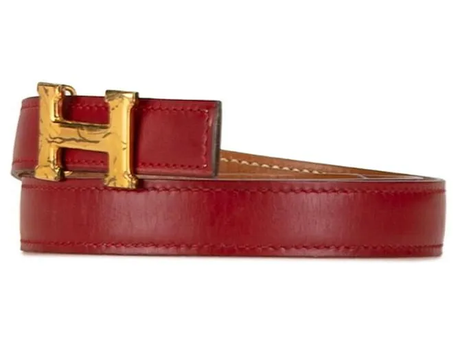 Cinturón H reversible Constance de Hermès Castaño Roja 