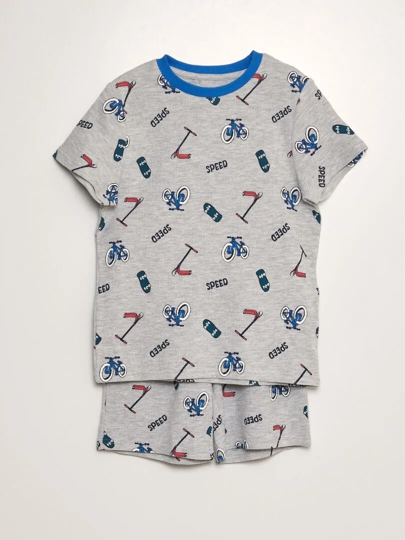 CONJUNTO DE PIJAMA DE NIDO DE ABEJA  2 PIEZAS  GRIS