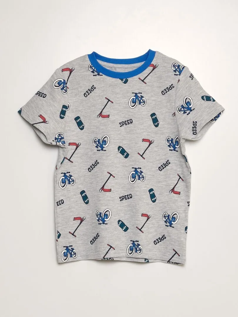 CONJUNTO DE PIJAMA DE NIDO DE ABEJA  2 PIEZAS  GRIS