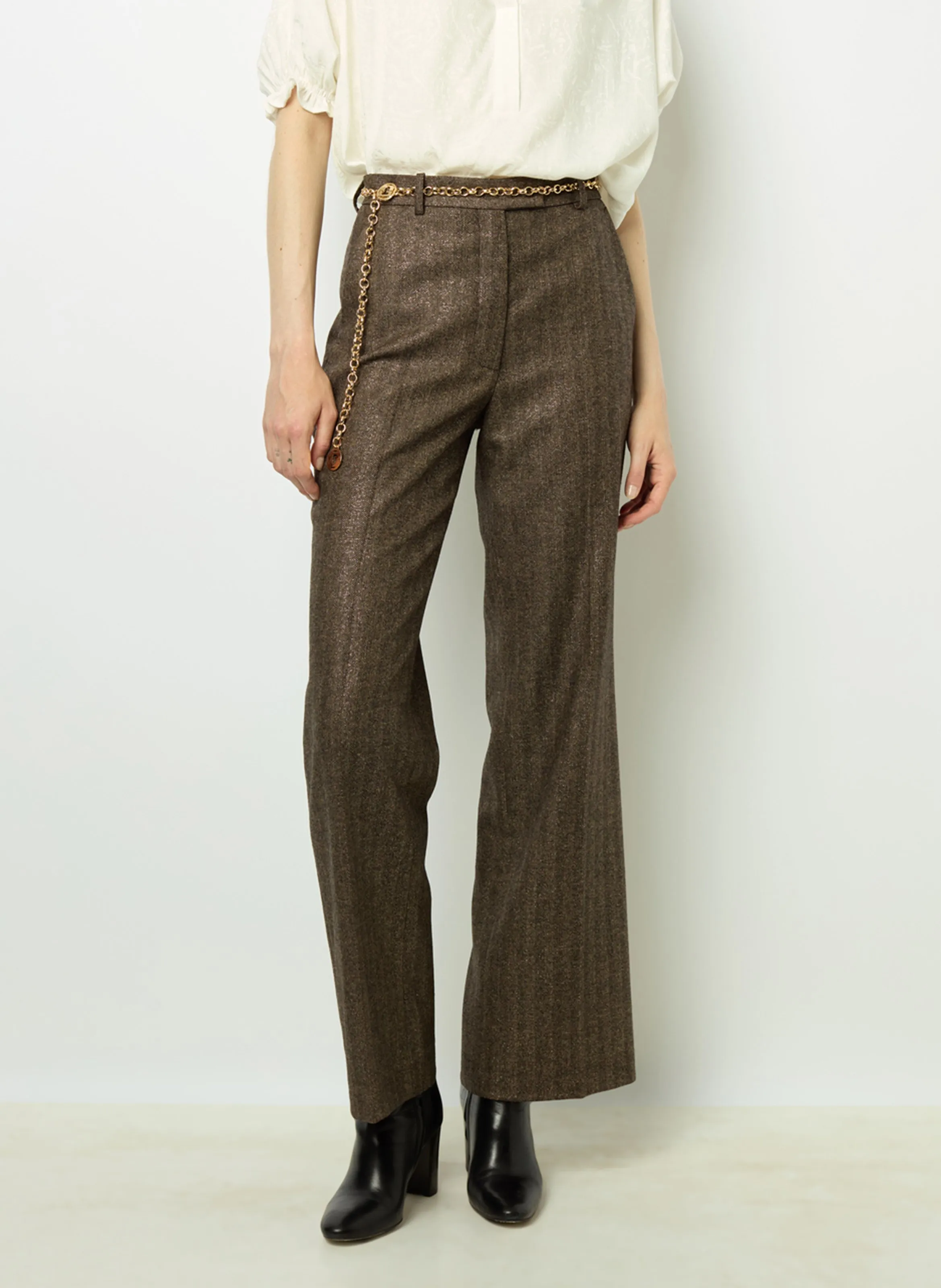 DALI  PANTALóN RECTO CON ESTAMPADO DE ESPIGA EN MARRON