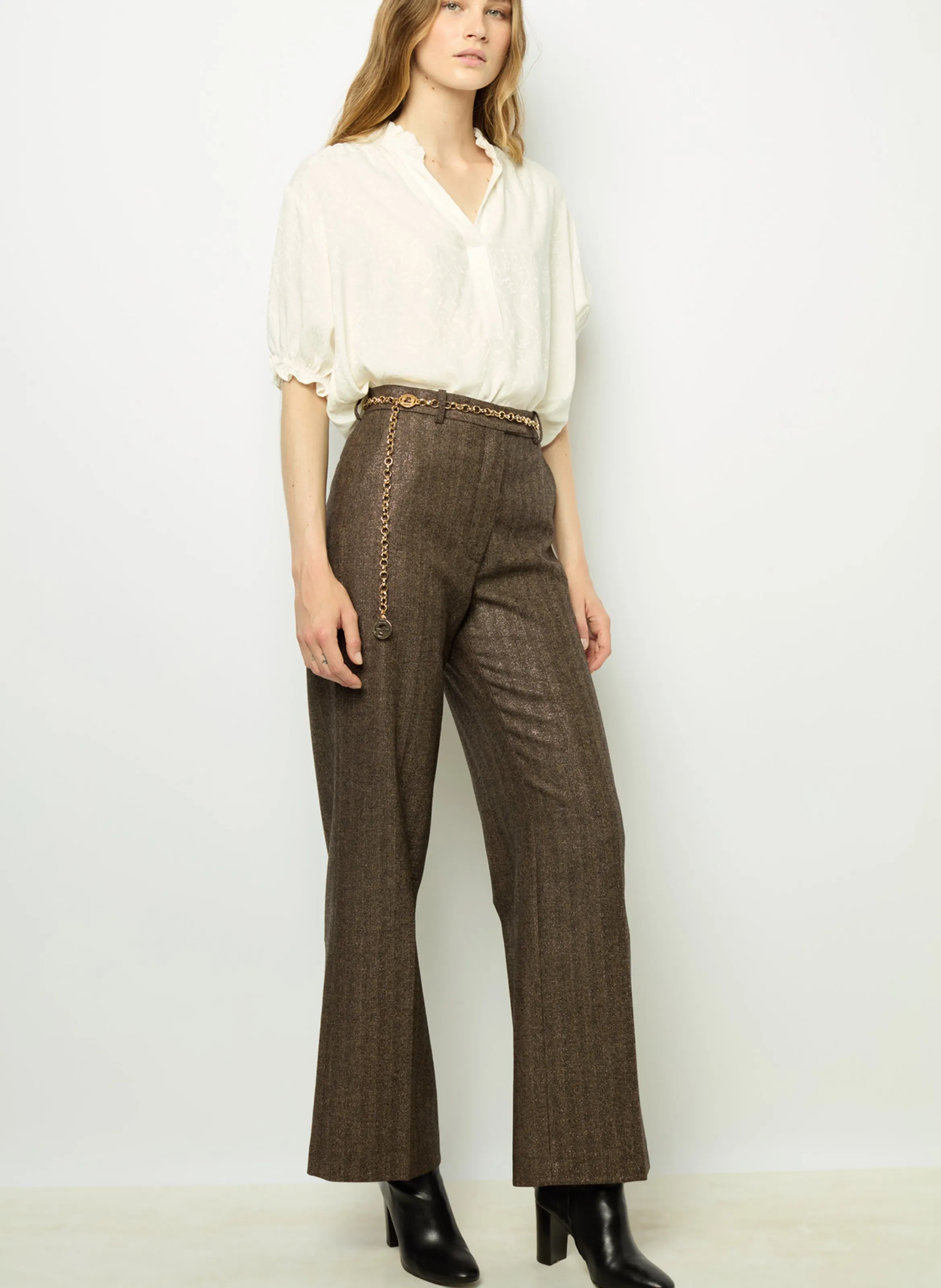 DALI  PANTALóN RECTO CON ESTAMPADO DE ESPIGA EN MARRON