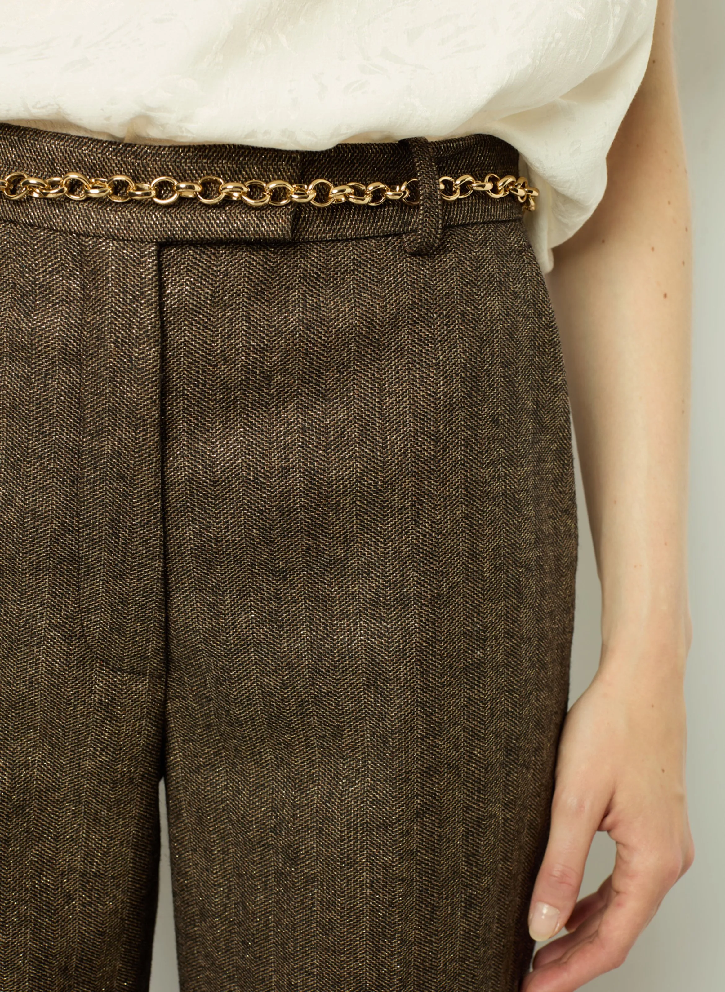 DALI  PANTALóN RECTO CON ESTAMPADO DE ESPIGA EN MARRON
